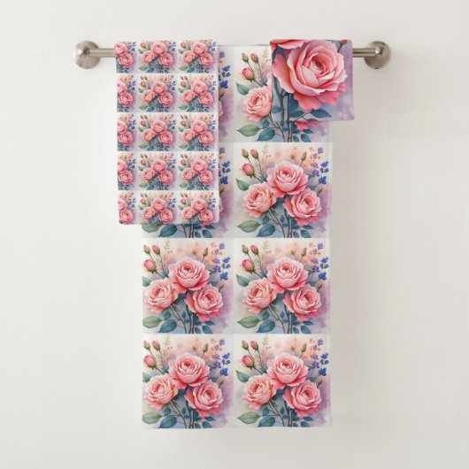 Modern Luxury Pink Roses Beautiful Collection Bad Handdoek (Insitu)