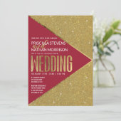 Modern Luxury Red Glitter Geometric Wedding Kaart (Staand voorkant)
