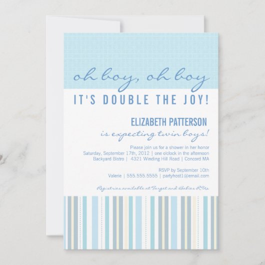 Modern Ma Twin Boy Baby shower Invitation Kaart (Voorkant)