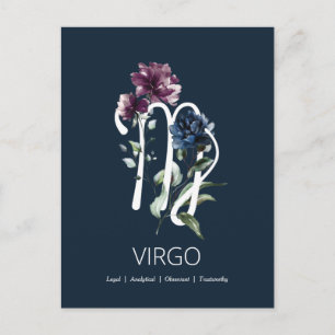 Modern Maagd Symbool met Bloemen Briefkaart