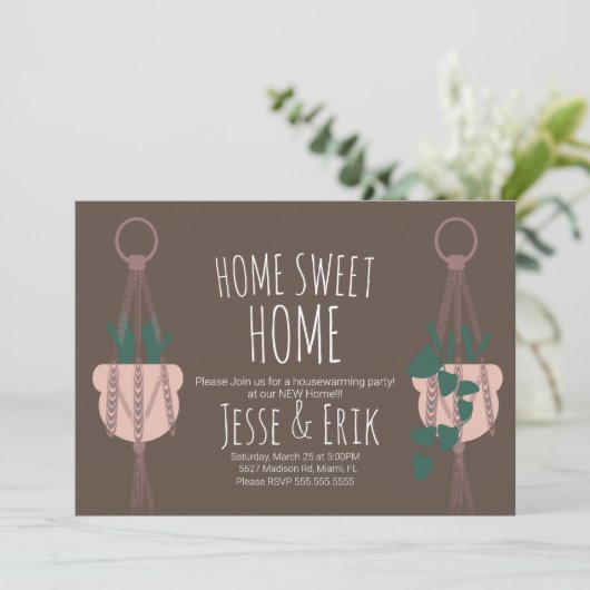 Modern Macrame Plant Hanger Planter House Warming Kaart (Staand voorkant)