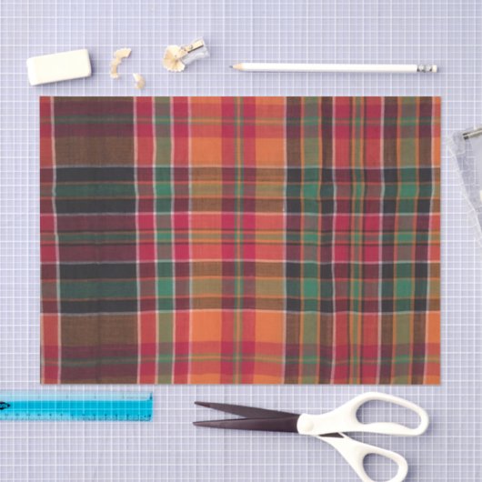 Modern Madras Pset Oranje Green Square Pattern Tissuepapier (Craft)