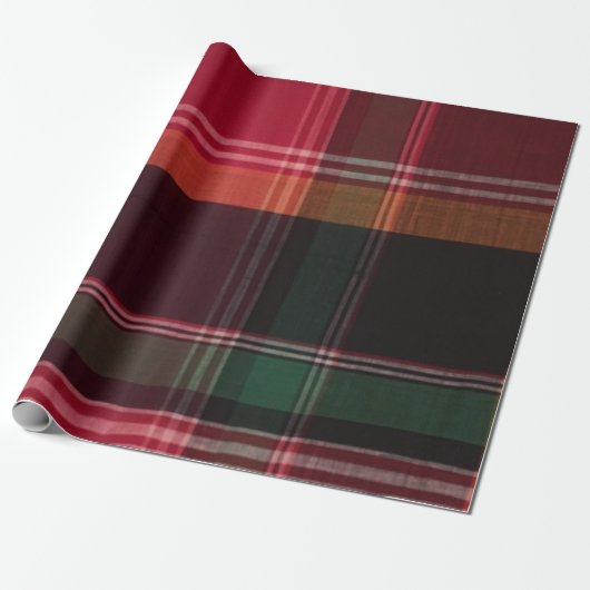 Modern Madras Pset Red Green Square Pattern Cadeaupapier (Uitgerold)