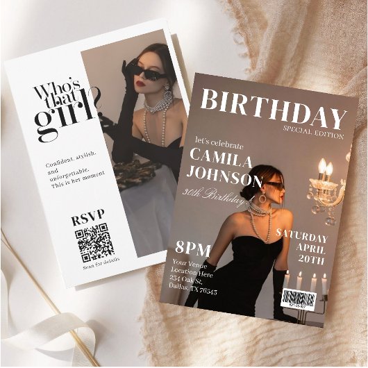 Modern Magazine cover Birthday invitation for Her Kaart