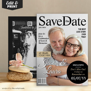 Modern Magazine Jubileum Save the Date Uitnodigen Feestdagenkaart