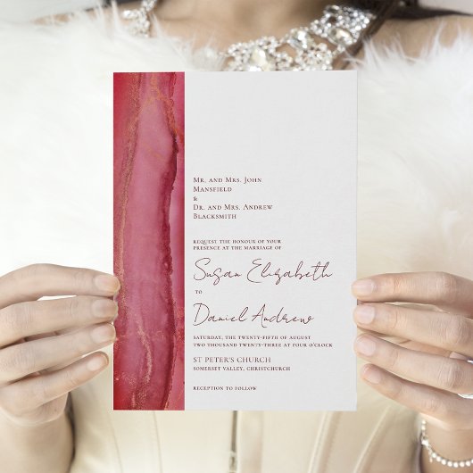 Modern Magenta Coral Wedding Kaart
