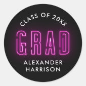 Modern Magenta Neon Afstuderen Ronde Sticker (Voorkant)