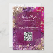 Modern Magenta Plum Gold QR code Wedding Kaart (Achterkant)