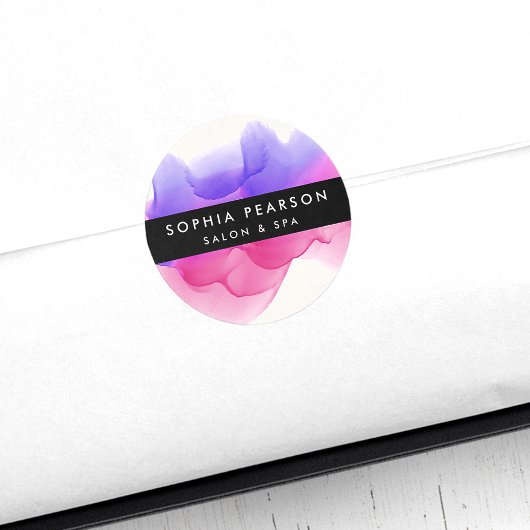 Modern Magenta Waterverf Blot Ronde Sticker