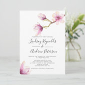 Modern Magnolia Wedding Invitation Kaart (Staand voorkant)