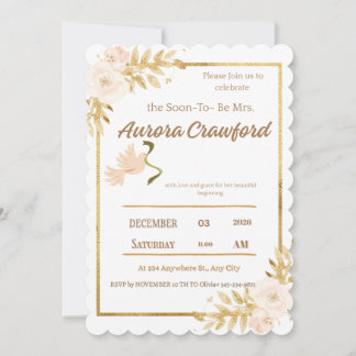 Modern Magpie Botanical Border Bridal Shower Invit Kaart