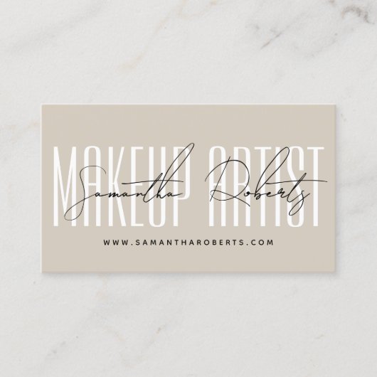 Modern makeup artist script typography beige klantenkaartje (Voorkant)