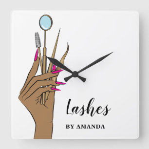 Modern Makeup Eyebrow Eyes Lashes Girly Vierkante Klok