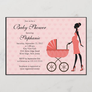 Modern mam to be Girl Carriage Baby shower Kaart
