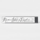 Modern mam, vrouw, leraar wit en grijs marmer bureau naambordje (Voorkant)