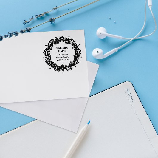 Modern Mandala Custom Name Retouradres Rubberstempel