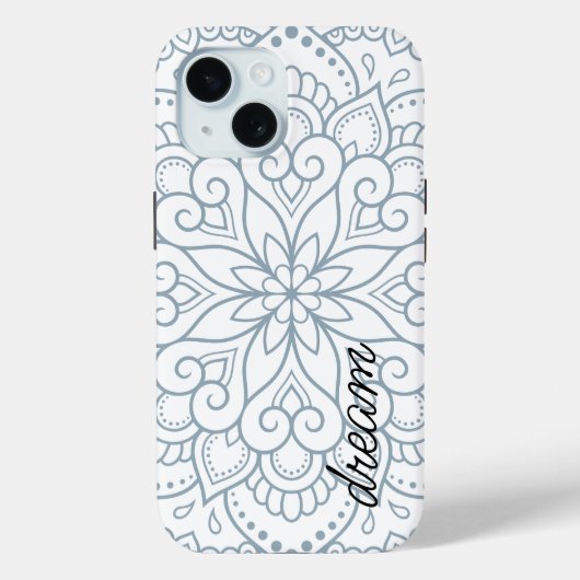 Modern Mandala Dusty Blue Script Case-Mate iPhone Case (Achterkant)