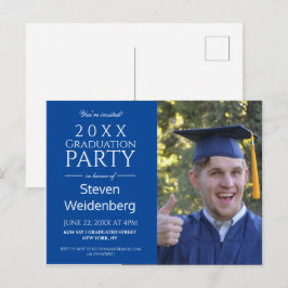 MODERN MANNELIJK BLAUW 2025 AFSTUDEERFEEST UITNODI BRIEFKAART