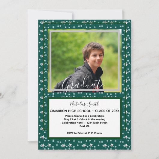 MODERN MANNEN AFSTUDEERDER STARS GROEN | GRADUTIS KAART (Voorkant)