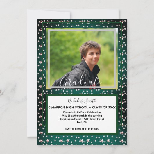 MODERN MANNEN AFSTUDEERDER STARS GROEN | GRADUTIS KAART (Voorkant)