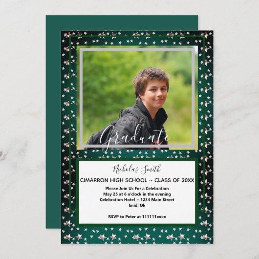 MODERN MANNEN AFSTUDEERDER STARS GROEN | GRADUTIS KAART (Voorkant / Achterkant)