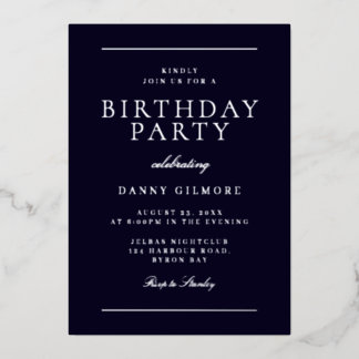 Modern Mannen verjaardagsfeestje zwart en zilver Folie Uitnodiging
