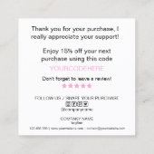 modern manuscript holographic dank u voor uw orde vierkante visitekaartje (Achterkant)