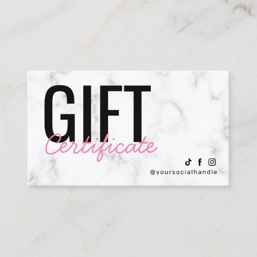 Modern Marble Gift Certificate Visitekaartje (Voorkant)