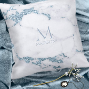 Modern Marble Glitter Monogram Dusty Blue ID816 Kussen