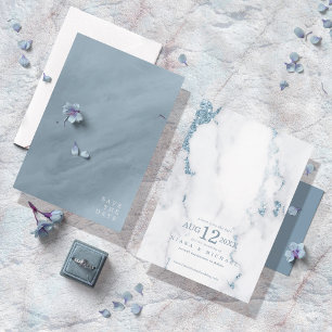 Modern Marble Glitter Wedding Dusty Blue ID816 Sav Save The Date