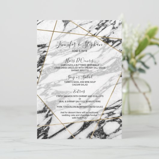 Modern Marble Gold Geometric Wedding Menu (Staand voorkant)