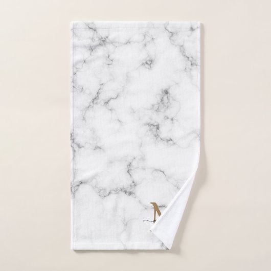 Modern Marble Gold Girly Script Monogram (Serviette à main)