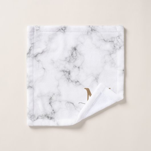 Modern Marble Gold Girly Script Monogram (Gant de toilette)