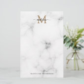 Modern Marble Gold Girly Script Monogram Briefpapier (Staand voorkant)