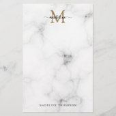 Modern Marble Gold Girly Script Monogram Briefpapier (Voorkant)