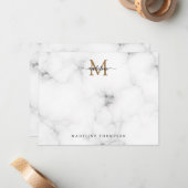 Modern Marble Gold Girly Script Monogram Notitiekaartje (Voorkant / Achterkant in situ)