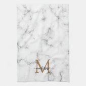 Modern Marble Gold Girly Script Monogram Theedoek (Verticaal)