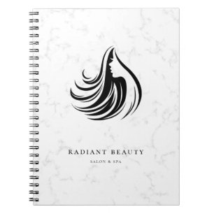 Modern Marble Salon Feminine Silhouette Black Logo Notitieboek