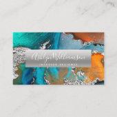 Modern marble waterverf Silver Turquoise script Visitekaartje (Voorkant)