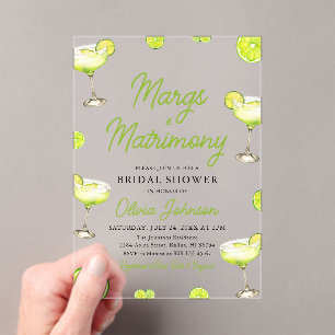 Modern Margs & Matrimony Cocktail Vrijgezellenfees Acryl Uitnodigingen