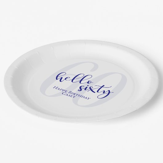 Modern marineblauw 60e verjaardagspapier Bord (Gekanteld)