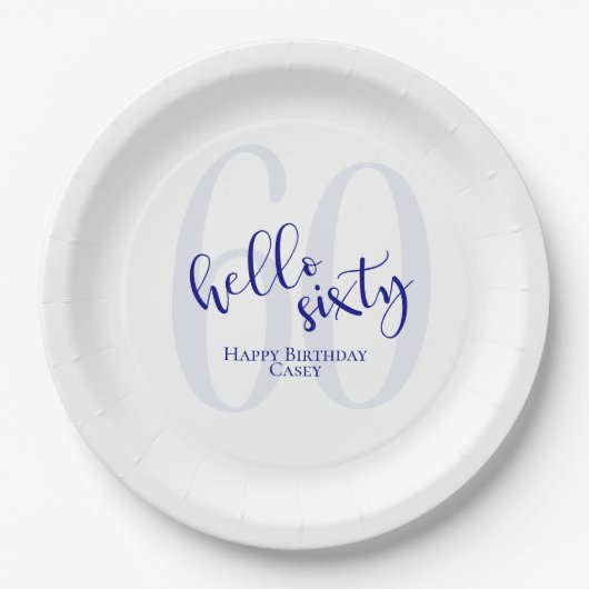 Modern marineblauw 60e verjaardagspapier Bord (Voorkant)