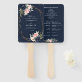 Modern marineblauw & blush roze bruiloft programma handwaaier (Voorkant en achterkant)