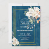 Modern marineblauw bordeaux goud blush roze bruilo kaart (Voorkant)