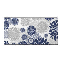 Modern marineblauw grijs bloempatroon