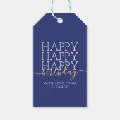 Modern marineblauw Happy Birthday Cadeau Labels Cadeaulabel (Voorkant)