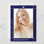 Modern marineblauw Klasse van 2025 afstuderen foto Aankondiging (Voorkant)