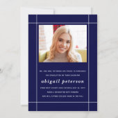 Modern marineblauw Klasse van 2025 afstuderen foto Aankondiging (Achterkant)