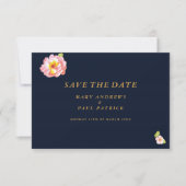 Modern marineblauw roze koraalbloesem Save The Dat Save The Date (Voorkant)