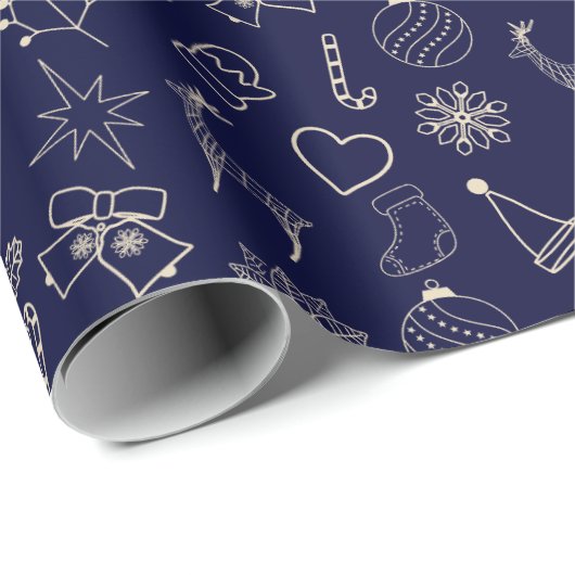Modern marineblauw Schattige kerstpatroon Cadeaupapier (Rol Hoek)